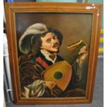 Portrait of a 17th Century minstrel, oils on board. 100x 79cm approx, framed. (B.P. 21% + VAT)