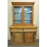 Victorian pine chiffonier sideboard (base only), together with a stripped pine two door glazed