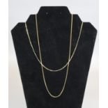 9ct gold chain, approx weight 3 grams. Together with a gold plated chain. (B.P. 21% + VAT)