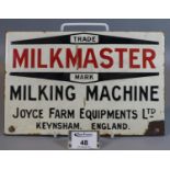 Vintage enamel sign 'Milkmaster Mark Milking Machine, Joyce Farm equipments Ltd Keynsham,