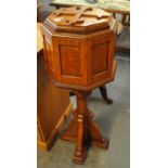 Ecclesiastical oak church lidded font of hexagonal form on a quadraform base. (B.P. 21% + VAT)