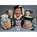 A collection of Royal Doulton character and miniature character jugs to include; Sir Henry Doulton