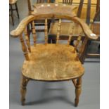 Early 20th Century elm spindle back smokers bow armchair. (B.P. 21% + VAT)