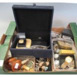 Box of oddments to include masonic items, coins, jewellery, watches, brooches, dress rings, etc. (