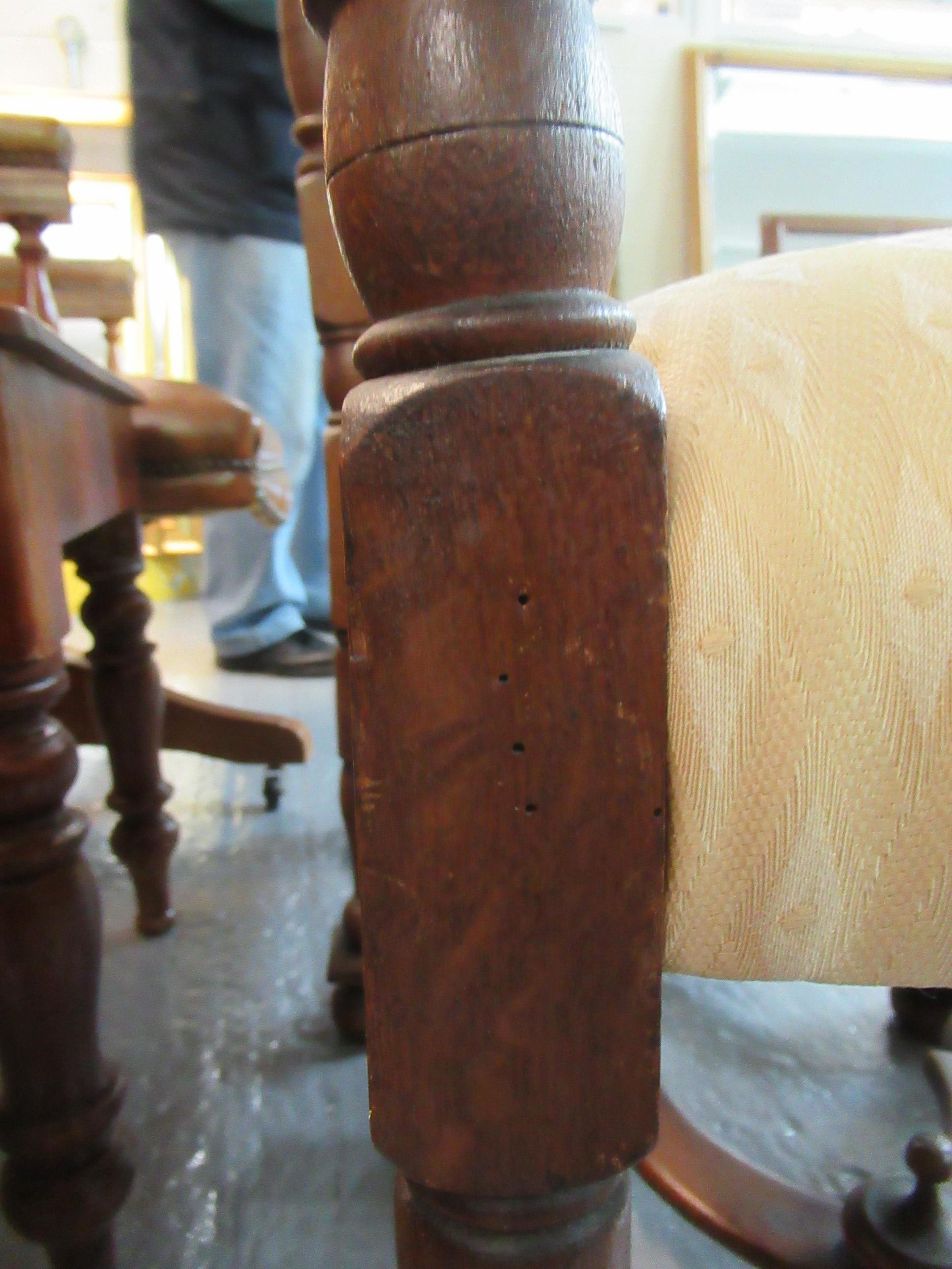 A pair of 20th Century heavily carved high back hall chairs with stuff over seats, standing on - Image 8 of 10