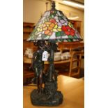 Modern bronzed figural table lamp with lead glazed floral shade. (B.P. 21% + VAT)