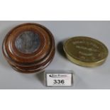 Oval brass snuff box engraved Edward.W.Jones Beacon House, Trealaw 1911, with a hinged cover