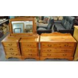 A collection of modern pine bedroom furniture to include; a straight front chest of three drawers, a