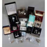 Box of assorted jewellery to include sterling silver matching necklace and earrings, coloured