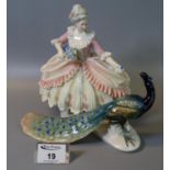 Carl Ens porcelain figure group 'Maiden Feeding Peacock'. (B.P. 21% + VAT)