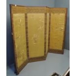 Late 19th/early 20th Century Japanese finely embroidered silk four fold screen, overall decorated
