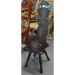 Reproduction stained oak carved spinning chair. (B.P. 21% + VAT)