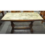 Continental design 20th Century adjustable marble top table on baluster turned legs and shaped and