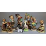 A collection of seven Hummel figurines of young boys and girls, together with a Royal Albert 'Jemima