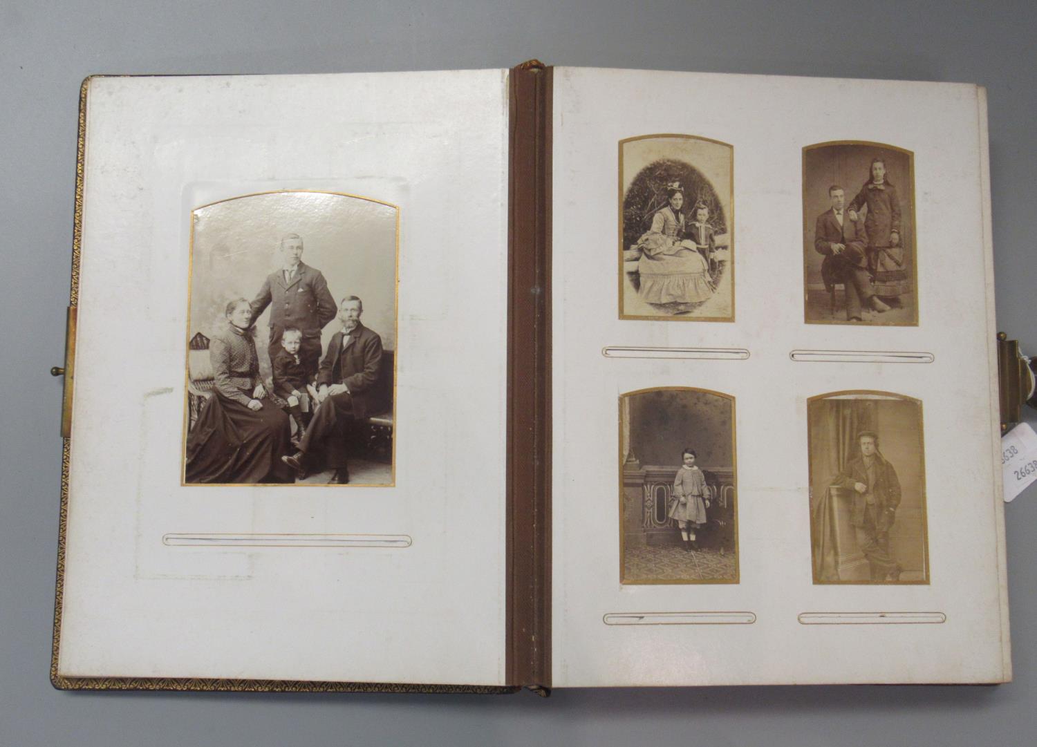 Late Victorian leather bound portrait album comprising black and white pictures. (B.P. 21% + VAT) - Image 3 of 3
