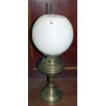 20th century brass double burner oil lamp with opaque glass shade and clear chimney. (B.P. 21% +