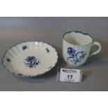 First period Worcester porcelain cup and saucer in the Gilly flower pattern, 18th Century. (B.P. 21%