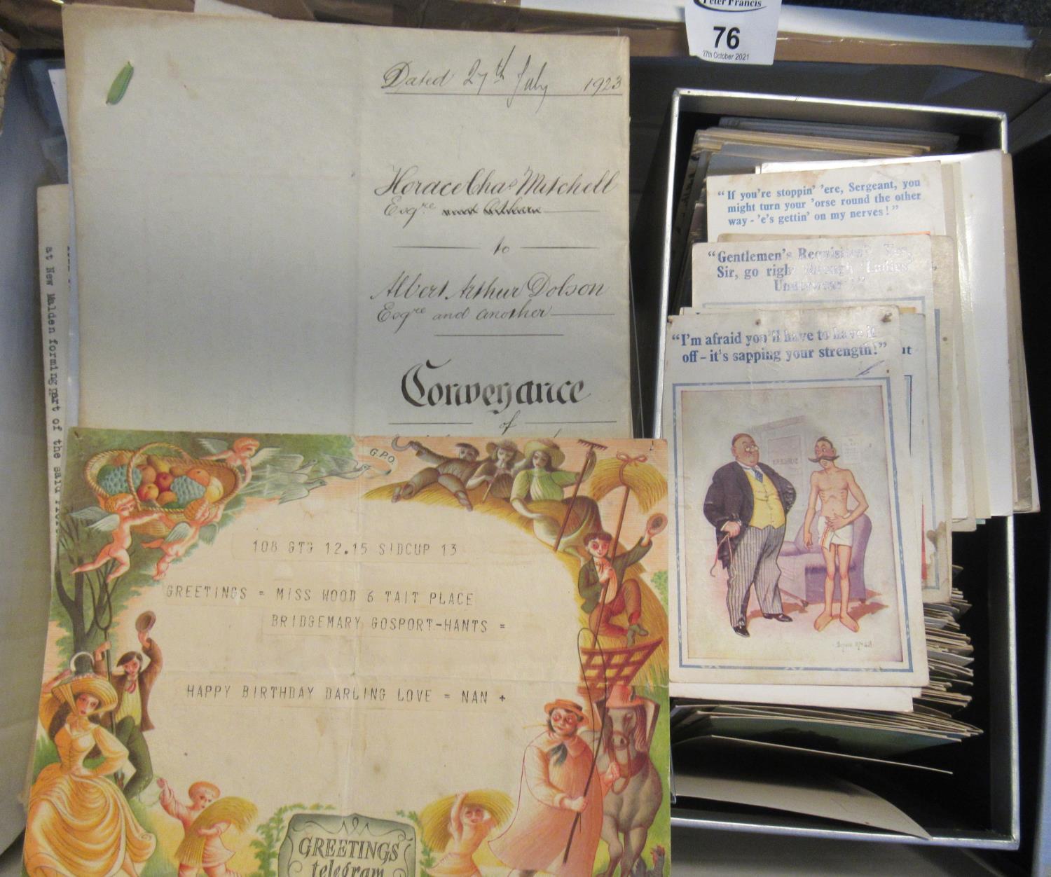 Postcards collection of mostly British cards, few 100s, early to modern, also few indenture and