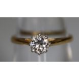 18ct gold diamond solitaire ring. Ring size K&1/2. Approx weight 1.8 grams. (B.P. 21% + VAT)
