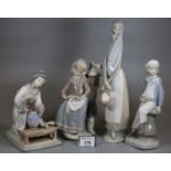 Four Lladro Spanish porcelain figurines/figure groups to include; oriental lady, young girl with