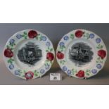 Pair of 19th Century Llanelly plates, 'The Baker' and 'The Barn', 18cm diameter approx. (B.P.