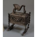 Victorian silver novelty babies crib with stork lid by David Bridge, London hallmarks. (B.P. 21% +