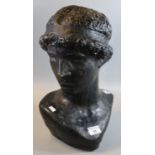 Black composition bust of a Greek man, possibly David. 43 cm high approx. (B.P. 21% + VAT)