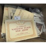 Box of various cigarette cards, tea cards, Doncella cigar cards in albums, on pages and loose, 100s.