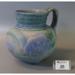 Denby ware Art Deco design baluster jug with moulded flower head and other decoration, printed marks