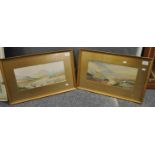 E L Maybery, moorland scenes, a pair, watercolours, 18 x 39cm approx, framed. (2) (B.P. 21% + VAT)