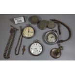 Collection of silver and other crowns together with a collection of silver and chrome pocket watches