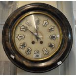 Early 20th century two train wall clock with enamelled Roman numerals and a simulated rosewood