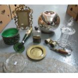 Box of assorted items to include: ornate gilt framed, standing picture frame, a metal spherical