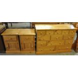 Good quality modern pine straight front chest with a bank of 13 drawers of varying sizes, together