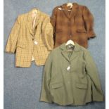 Three vintage woollen jackets; one green tweed by Sherwood Forest, a multi-tone brown check by '