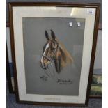 British school, 1930's study of a horse 'Brandy'. Pastels, signed with initials D W T. 50 x 36 cm