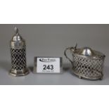 Early 20th Century silver pierced mustard pot and pepper pot. (B.P. 21% + VAT)