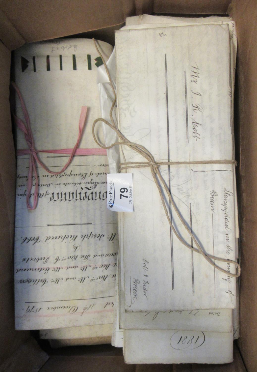 Box of 18th and 19th Century indentures, deeds etc, interesting lot. (B.P. 21% + VAT)