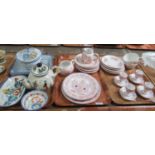Three trays of French faience pottery, largely H.B Quimper ware to include: two trays of part