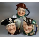 Three Royal Doulton bone china character jugs; 'Long John Silver' D6335, 'Uncle Tom Cobbleigh' D6337