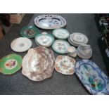 Box of assorted china to include: three meat dishes, one Imari style, a Spode, Oriental design and a