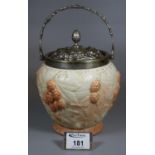 Locke & Co Worcester porcelain and silver plated blush ivory biscuit barrel with swing handle and
