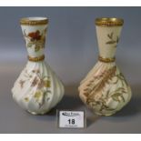 Pair of Royal Worcester bone china blush ivory vases, wrythen moulded with hand painted and gilded