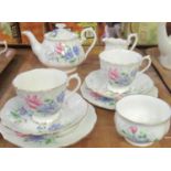 Tray of Royal Albert 'Friendship' series 'Sweet Pea' design English bone china floral teaware to