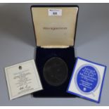 Wedgwood portrait medallion in black basalt modelled by Donald Brindley, Admiral of the Fleet, the