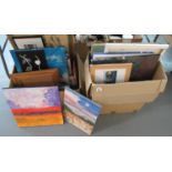 Two boxes of furnishing pictures to include: an abstract watercolour by June Tiley, a limited