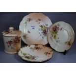 A collection of Royal Worcester porcelain blush ivory items to include; three floral cabinet
