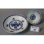 First period Worcester porcelain tea bowl and saucer, crescent mark to the underside, 18th