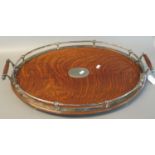 Early 20th Century oval oak two handled tray with silver plated gallery mounts, Walker & Hall