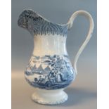 Llanelly Pottery blue and white transfer printed wash jug with Eastern Scenes design, possibly '